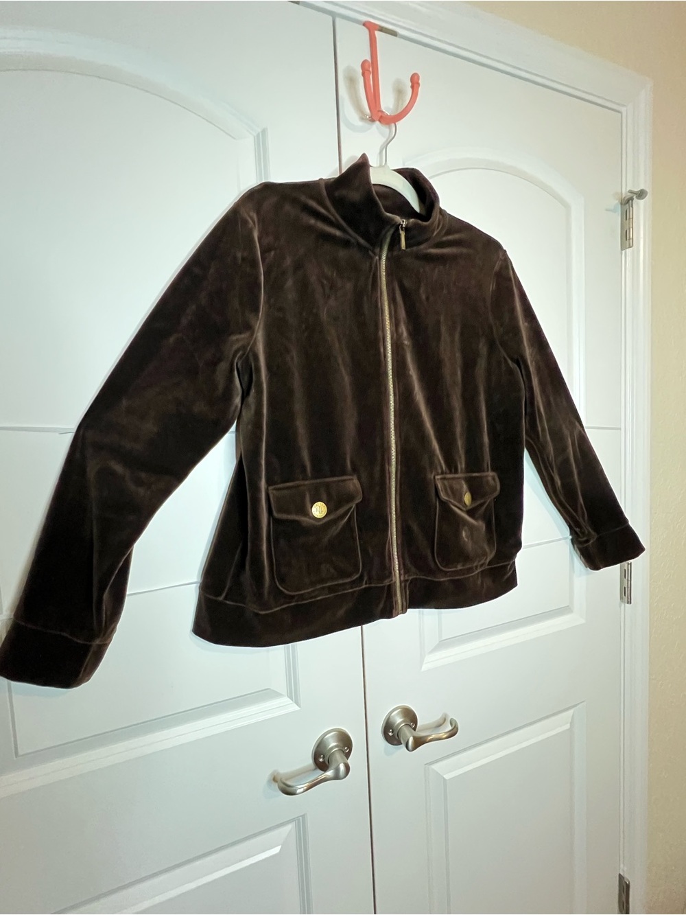 Lauren Ralph Lauren Brown Velour Jacket XL Gold RL Buttons Full Zip - Picture 3 of 7